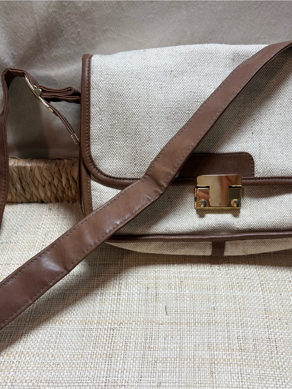 Vintage Baggs California Canvas & Cognac Crossbody Messenger Bag